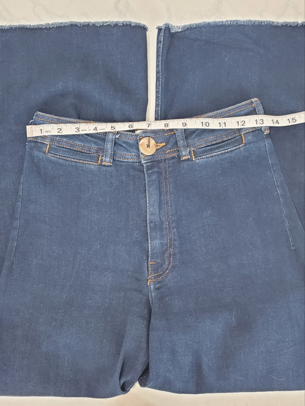 Maeve Dark Blue Wide-Leg Fringe Jeans - Picture 6 of 10